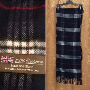 Navy Blue Plaid 100% Cashmere Scarf